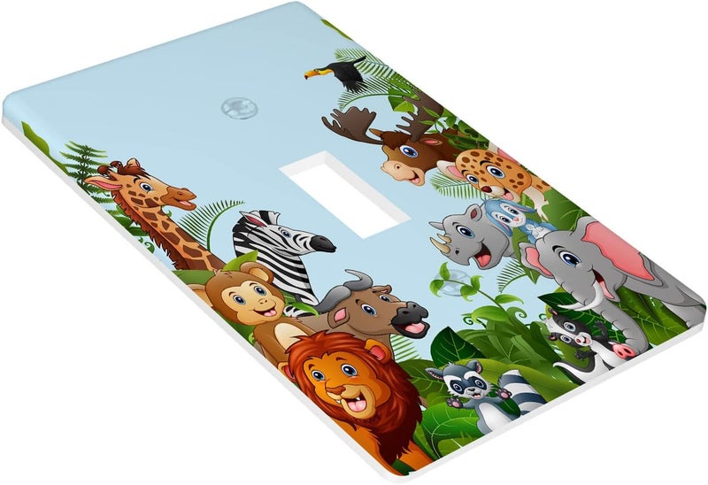 Czrouz Cartoon Forest Animals Single Toggle Light Switch Plate Decorative, Cute Elephant Giraffe Lion 1 Gang Wall Plates Cover Electrical Switchplate for Kitchen Bathroom Bedroom Home Decor Faceplate - Image 3